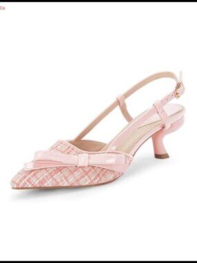 Women's Slingback Kitten Heels Textile Pointed Toe Bow Pumps